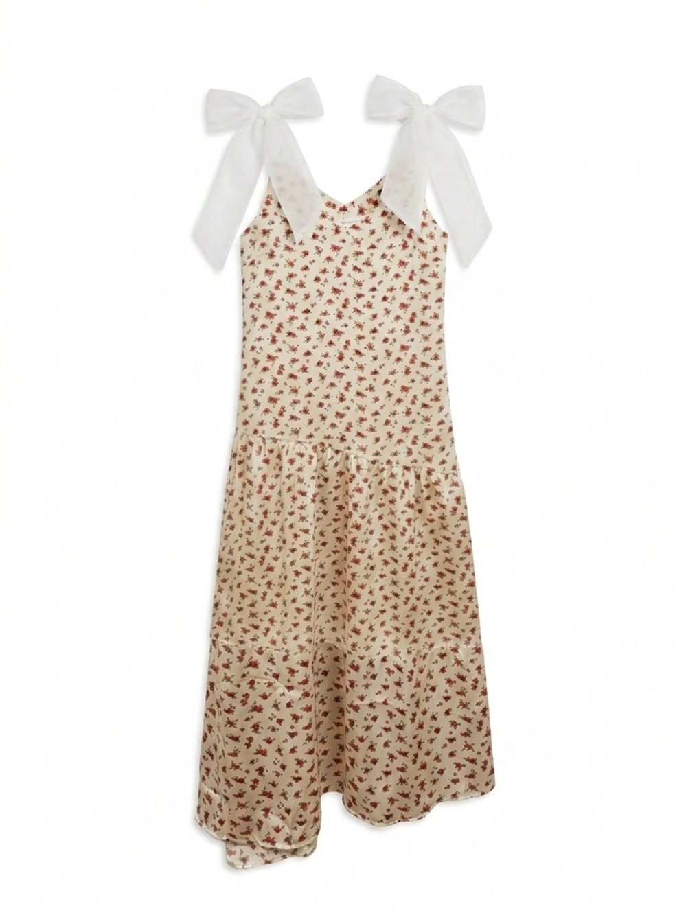 Girls Cream Floral Tie-Shoulder Dress